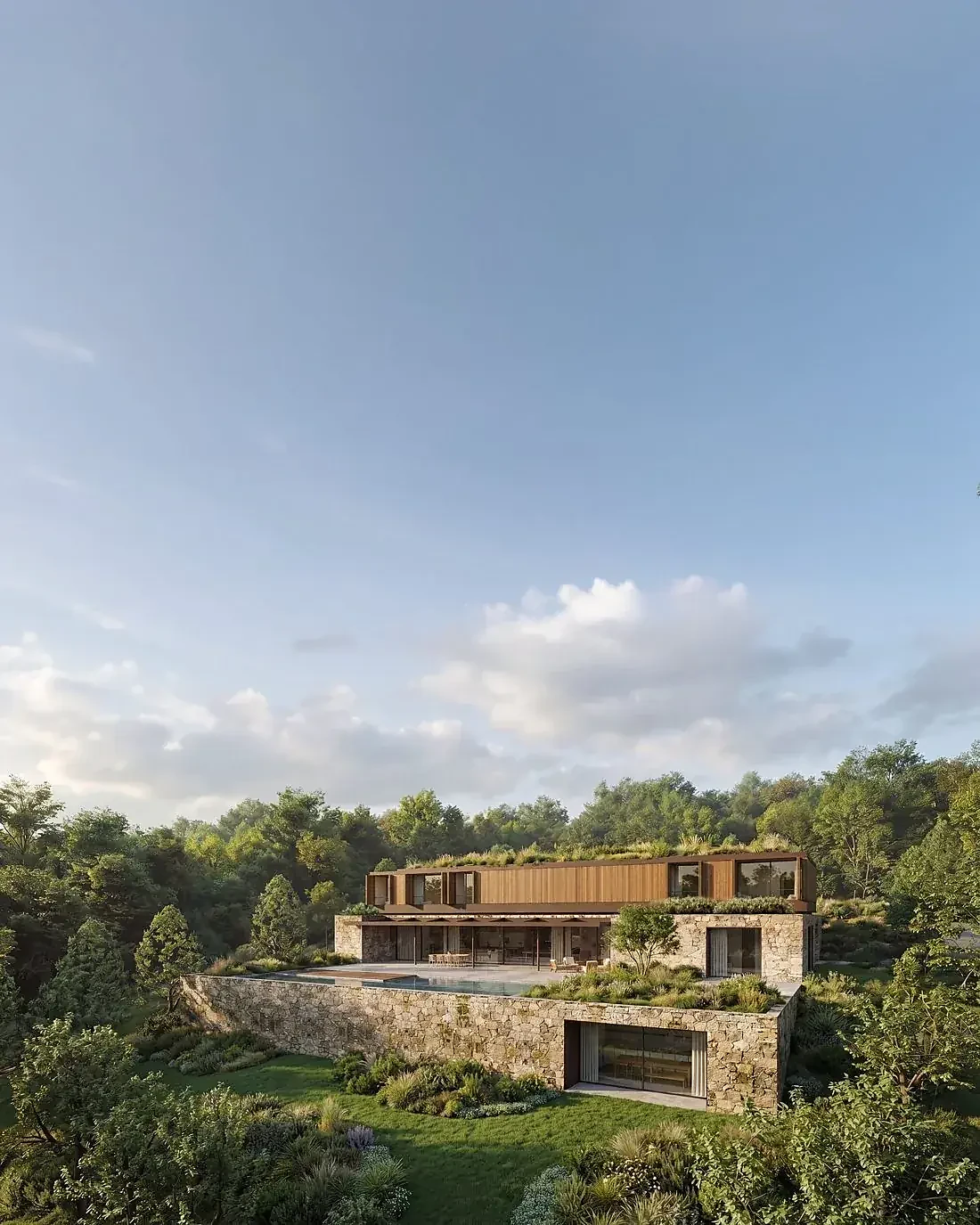 A casa assentada no terreno, lendo a paisagem